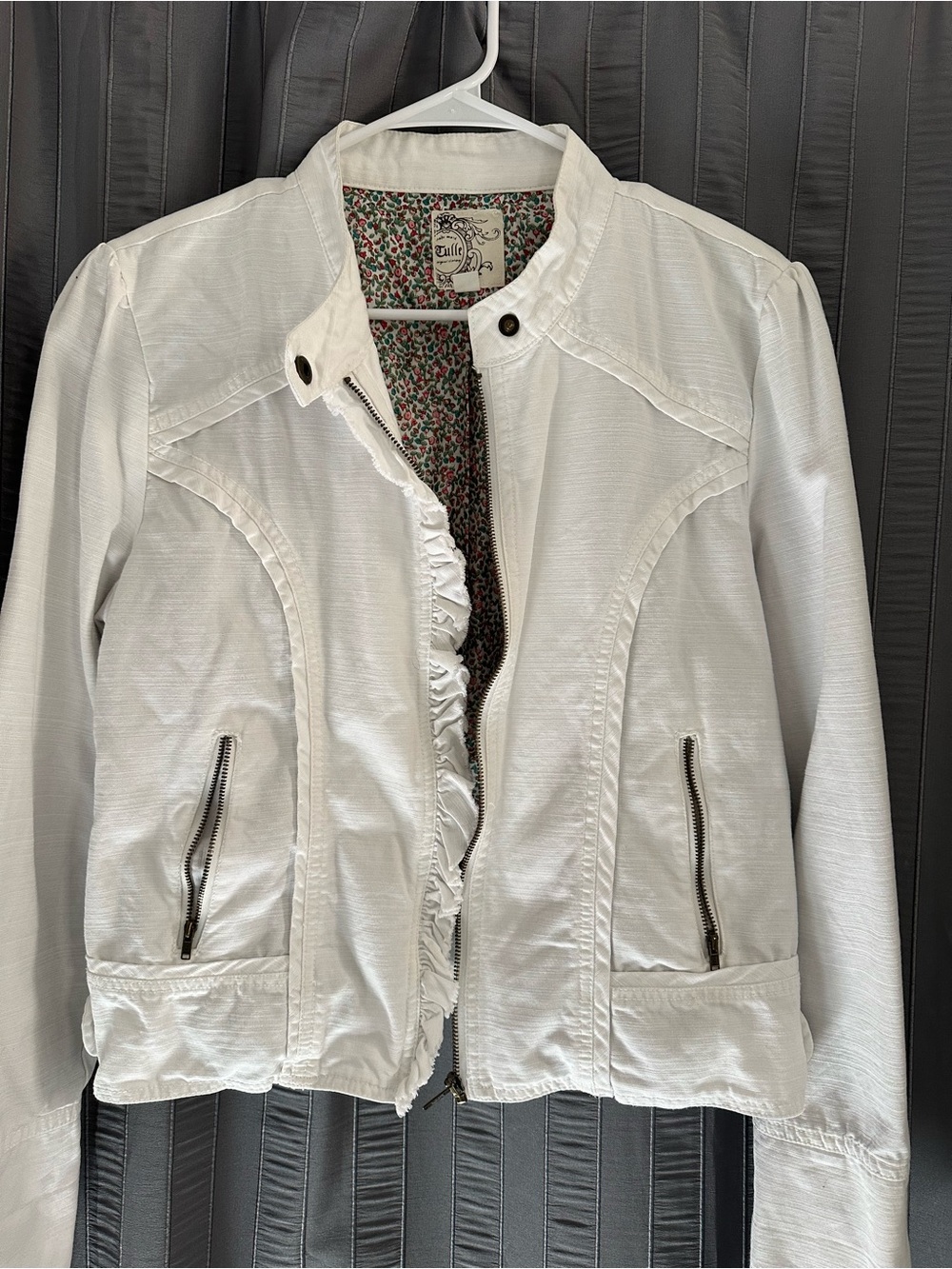 Tulle White Ruffle-Trim Jean Jacket